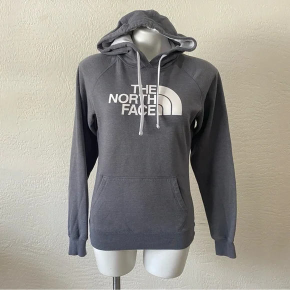 Women’s The North Face Gray Pullover Hoodie Long Sleeve White Graphic Logo Small - Picture 1 of 9
